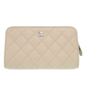Chanel Matelasse Pouch Coco Mark Lambskin No 10 Silver Hardware Ivory White